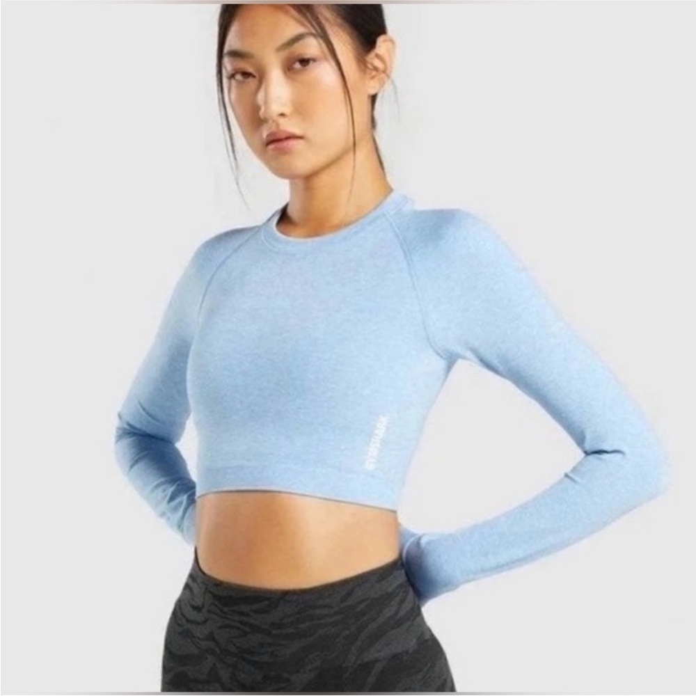 NWOT Gymshark Blue Adapt Marl Seamless Long Sleeve Crop Top XS